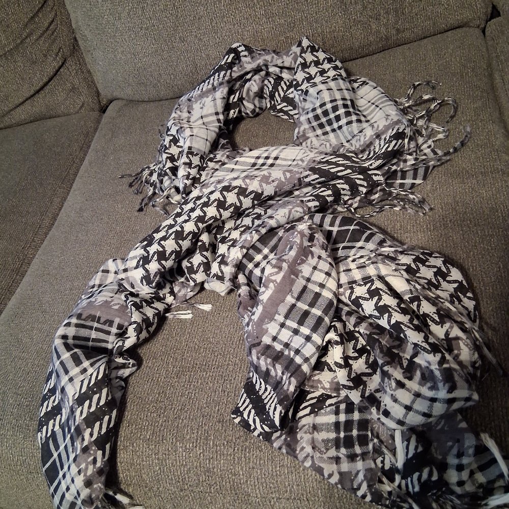 J. Crew Black and White Patterned Scarf